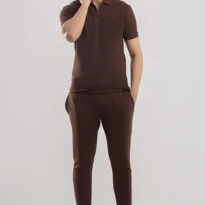Core Zip Polo Cotton Twinset in Caramel