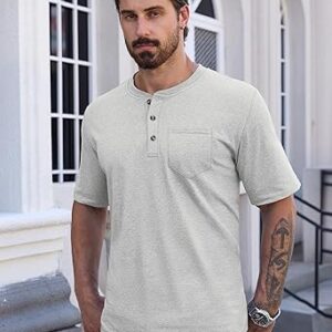 CRYSULLY Men's Henley Shirt Short Sleeve Cotton T-Shirts Pocket 3 Button Tops Lightweight Casual Basic Tee