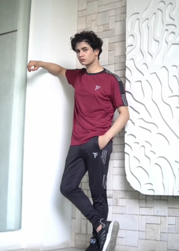 Men Urban Universe half sleeve Track suit in Burgundy | Tyfit - Image 2